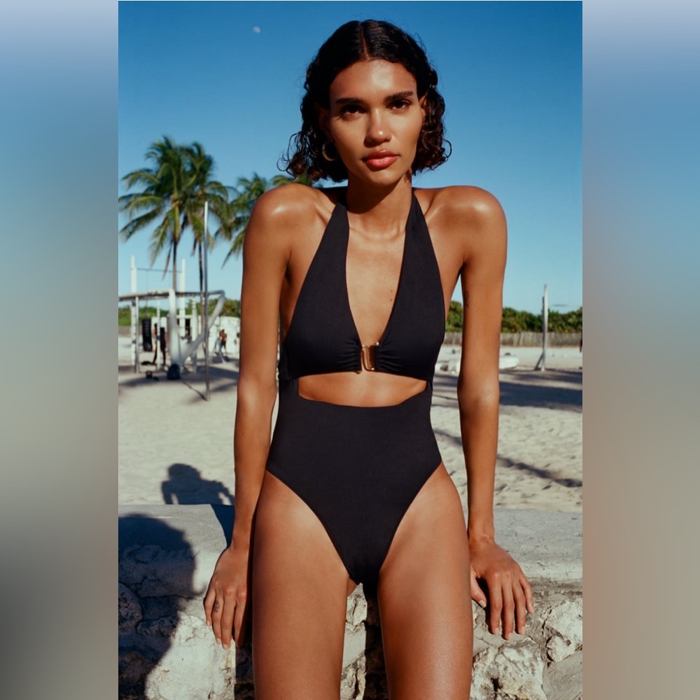 Zara Black Halter One-Piece Swimsuit S